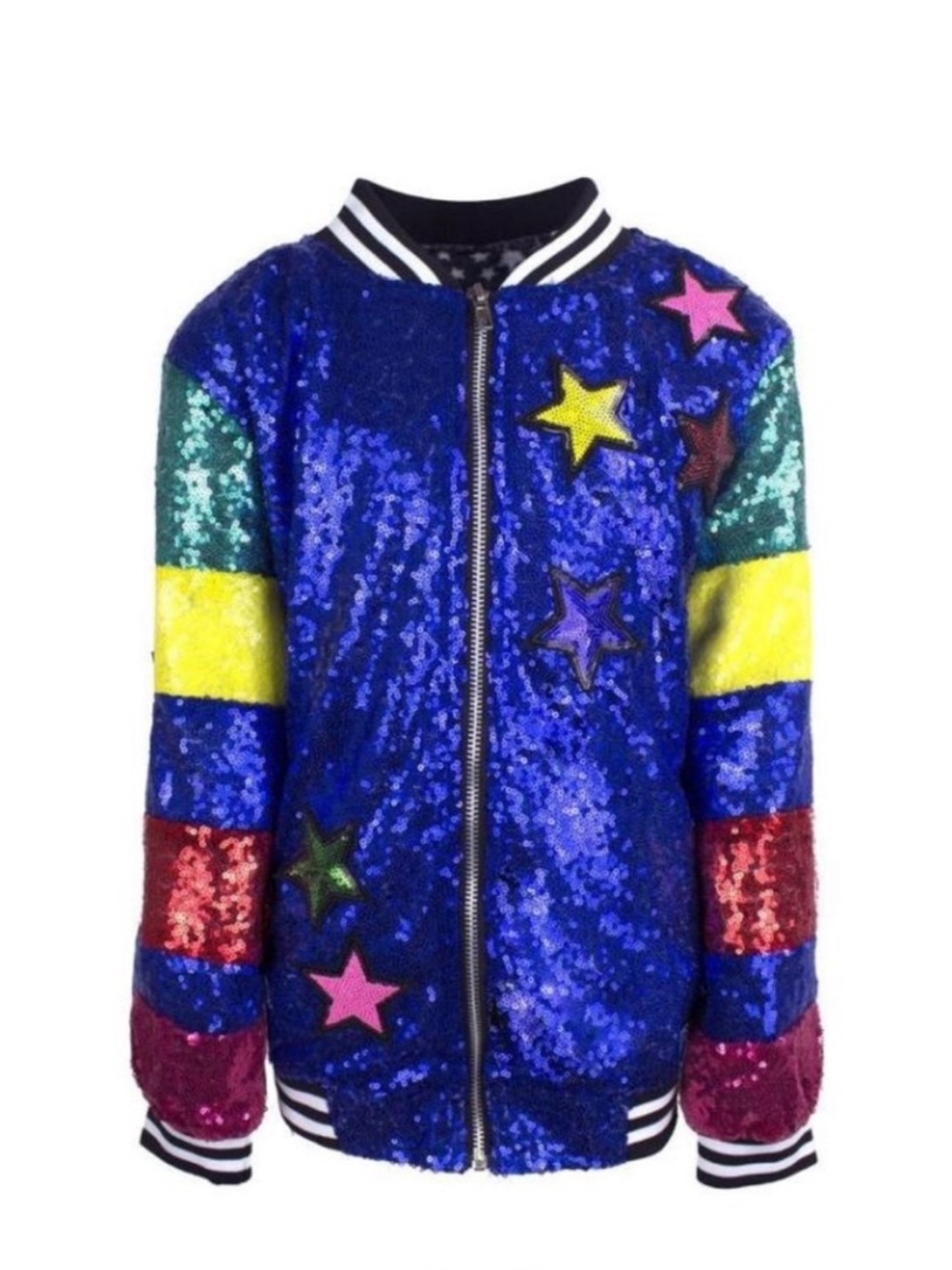 NWT LOLA AND THE BOYS- Love Sequin Bomber Jacket Blue Size 12
